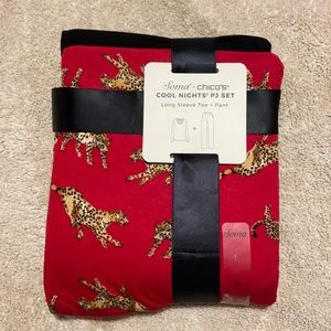 NWT- 2020 Soma + Chico’s Cool Night Pajama Set, red/black/cheetah